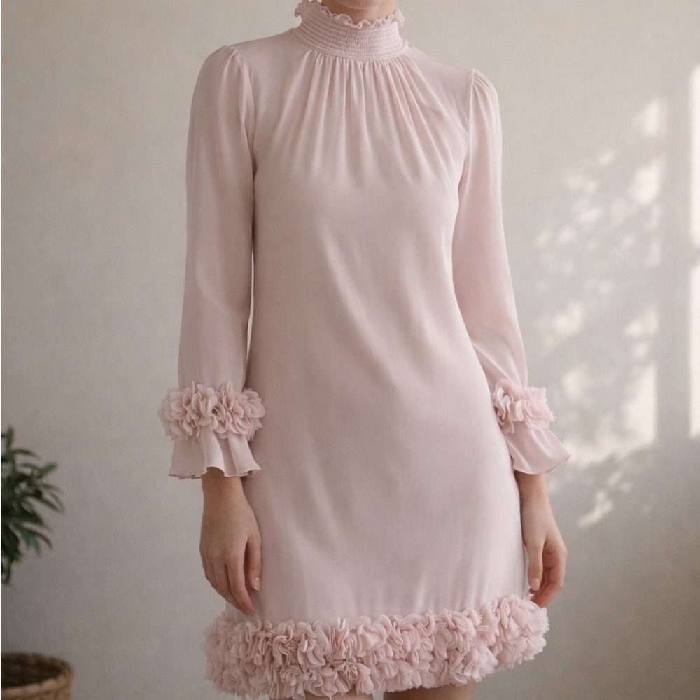 Alex Marie Blush Pink Long Sleeve Ruffled Hem Dress